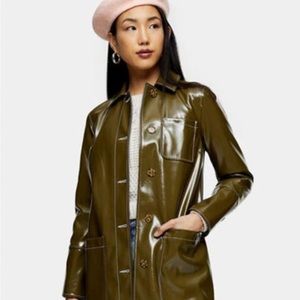 Topshop Olive Vinyl Jacket